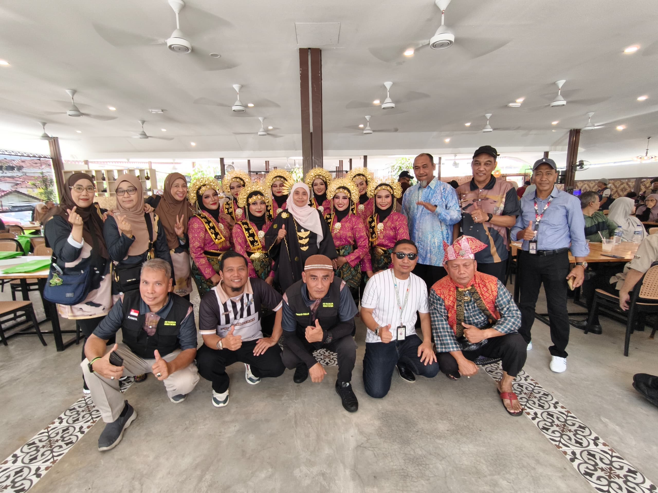 Family group photo in the dining hall