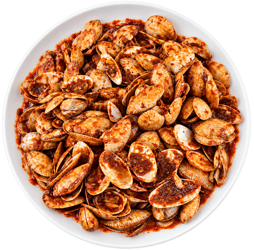 Lala segar dimasak sambal berempah dalam mangkuk